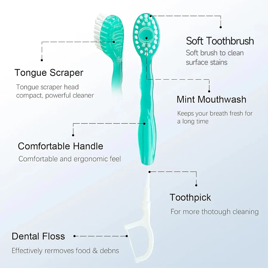 Portable 5-in-1 toothbrush dental floss 8/16pcs for oral cleaning, disposable toothbrush for adults on business trips