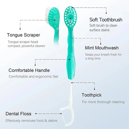 Portable 5-in-1 toothbrush dental floss 8/16pcs for oral cleaning, disposable toothbrush for adults on business trips