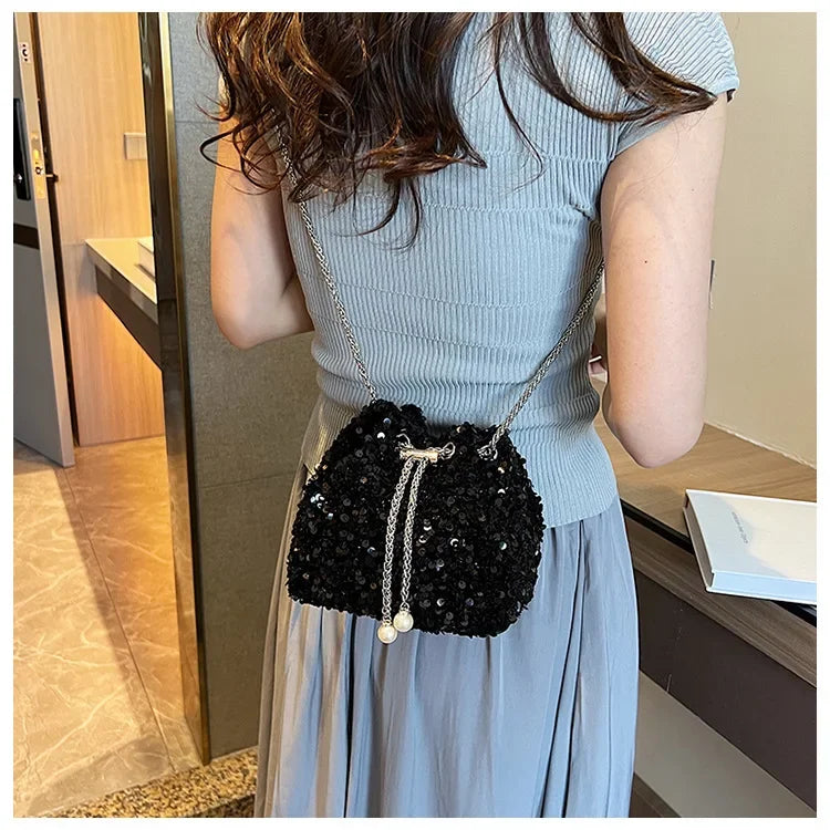 Crossbody Bags Sequin Women's New Korean Bucket Bag Bright Eyes Style Fashion Crossbody Dinner Single Shoulder Bags