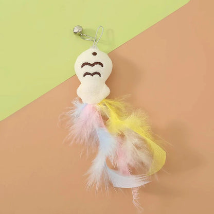 Rotating Base Cat Teaser Wand Long Steel Wire Feather Cat Toy Interactive Stress Relief Play Toy for Kitten Indoor Exercise