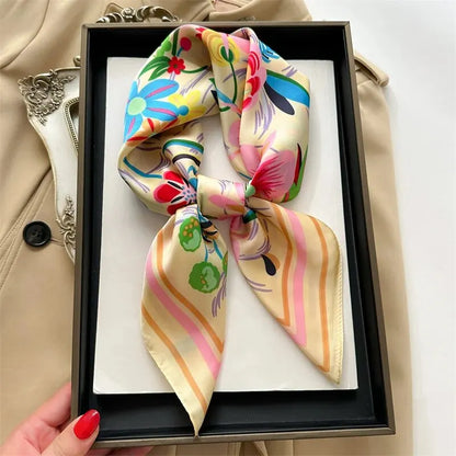Luxury Print imitation Silk Square Scarf Women Spring Neck Tie Shawl Wraps Female Hair Hand Wrist Headkercheif Hijab Bandana