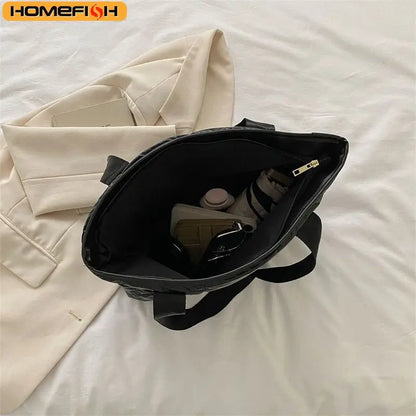 HOMEFISH Ladies Tote Handbags Large Capacity Cotton Padded Shopping Bag Rhombus Portable Handbag Quilted Solid
