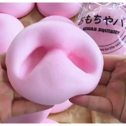Squishy Simulated Pink Buns Squeeze Toy Soft Stress Relief Slow Rising Sensory Fidget for Anxiety ADHD Autism Gifts for Kids