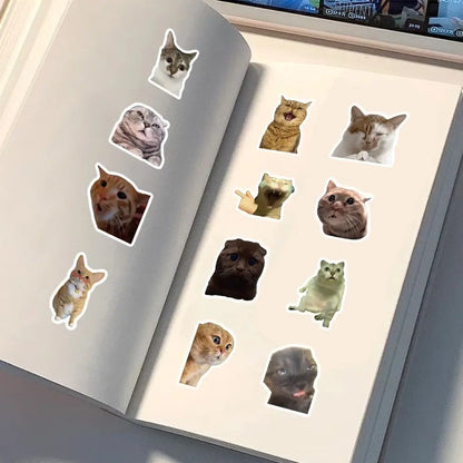 50-100 sheets of cute cartoon cat emoji stickers for luggage, water bottles, notebooks, and journal decoration