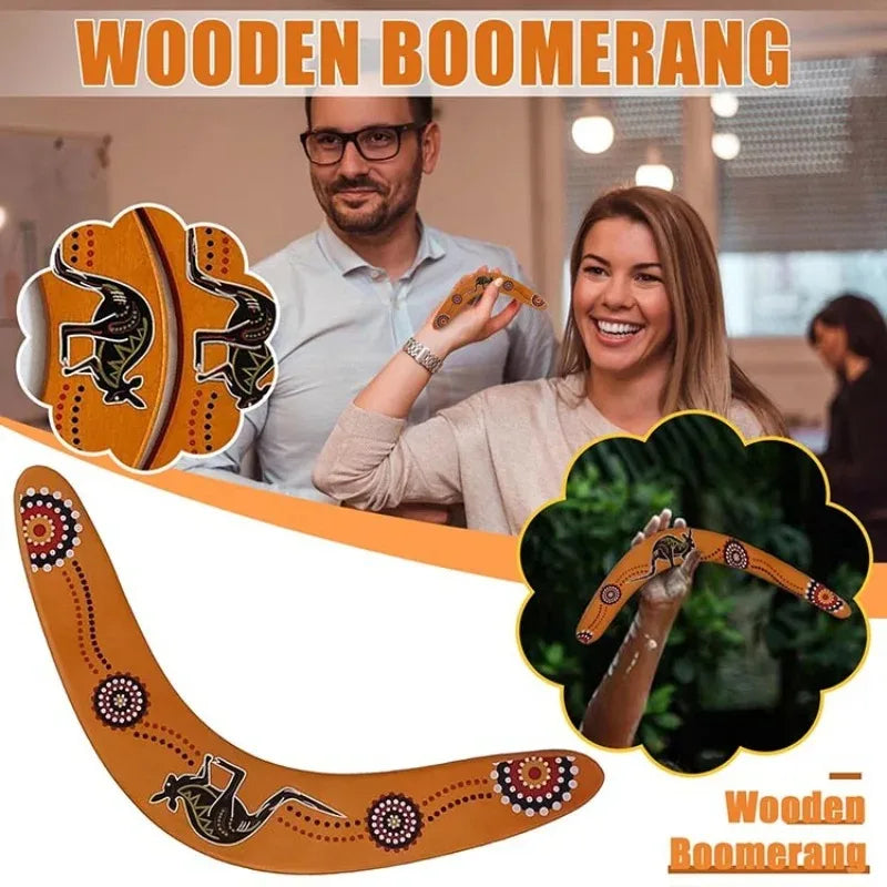 Wooden V-Type Kangaroo Print Boomerang, Outdoor Throwing Sports Prop, Beach Yard Multi-player Party Leisure Interactive Training