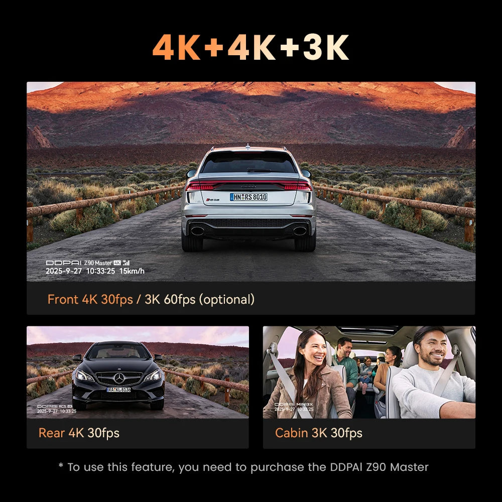 DDPAI 4K+4K New Z90 Master Dual 4K Front Rear Dual HDR for Sony Car Dash Cam ADAS Parking 5GHz WiFi Camera DVR Video Recorder