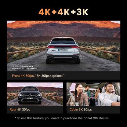 DDPAI 4K+4K New Z90 Master Dual 4K Front Rear Dual HDR for Sony Car Dash Cam ADAS Parking 5GHz WiFi Camera DVR Video Recorder