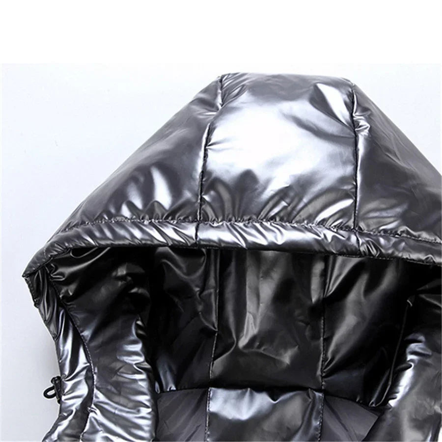 Men’s Glossy Hooded Winter Padded Vest - Waterproof Thicken Sleeveless Jacket, Casual Warm Outwear Waistcoat (Up to 4XL)