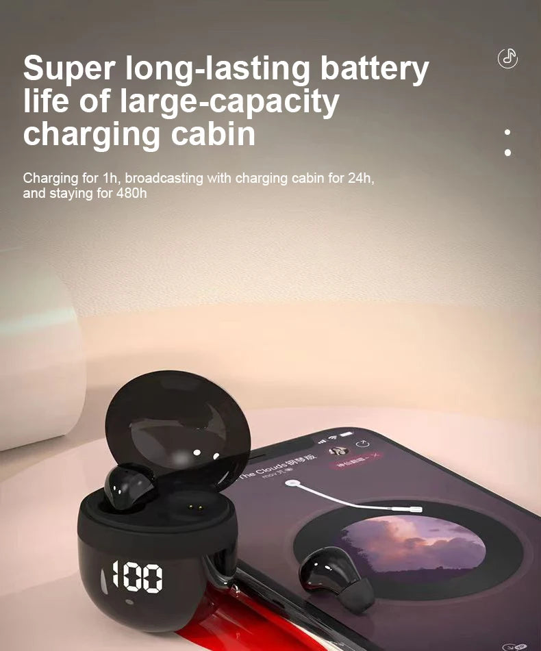 Invisible Headphones TWS Mini Earphones Wireless Bluetooth 5.3 Earbuds with Microphone Noise Reduction In-Ear Headset for Phone