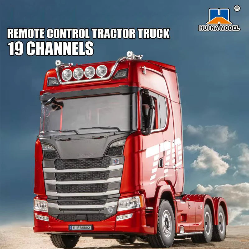 HUINA 1501 770S 1/18 19CH 2.4G RC Alloy Tractor Truck Engineering Trailer Truck with Light and Sound Toys for Boys Adults Gifts