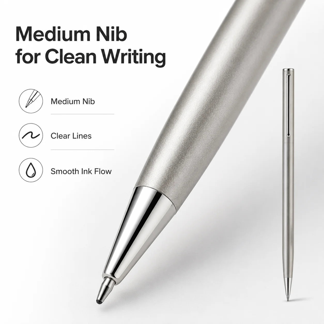 5/10/20Pcs Stainless Steel Ballpoint Pens, Silver Metal Medium Nib Smooth Twist Writing Pens for Office School
