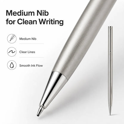 5/10/20Pcs Stainless Steel Ballpoint Pens, Silver Metal Medium Nib Smooth Twist Writing Pens for Office School