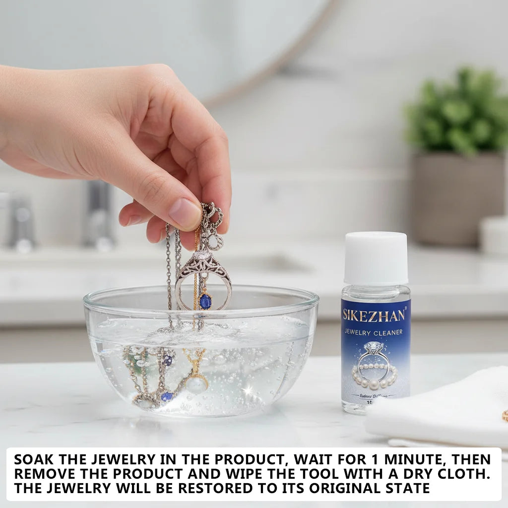Jewelry Cleaning Liquid, Restore Luster, Remove Tarnish/Oil, Safe for Gold Silver Platinum & Diamonds, Rings/Necklaces/Earrings