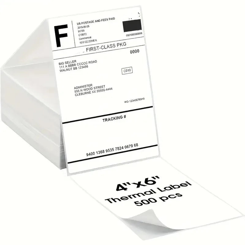 4x6 Inch Direct Thermal Labels 500 Labels Per Stacked - Strong Adhesive, Labels Resistant to Water & Grease For Shipping Label
