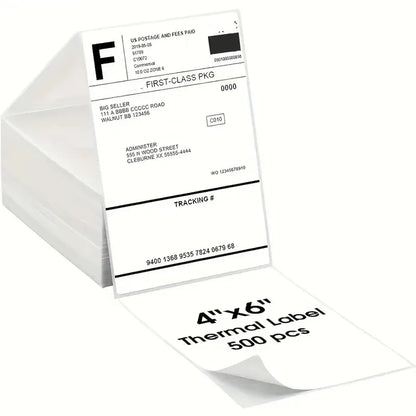 4x6 Inch Direct Thermal Labels 500 Labels Per Stacked - Strong Adhesive, Labels Resistant to Water & Grease For Shipping Label