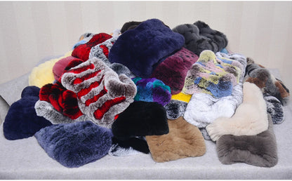 Women Handmade Stretch 100% Real Rabbit Fur Scarf Knit Genuine Rex Rabbit Fur Headbands Girls Natural Rabbit Fur Ring Scarves