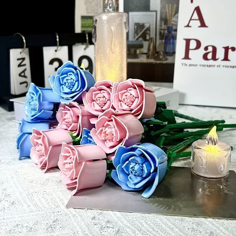 KNEW BUILT DIY Rose Flower Arrangement Building Block Toys-Enjoy Life,Loved by Girl,Create Your Favorite Bouquet,Home Decoration