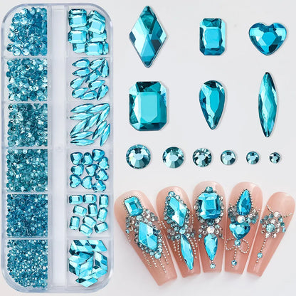 12grids Half Round Pearls Beads 3D Nail Charms 1.5/2/2.5/3/4/5mm White Flatback Pearls Nail Jewelry Nail Craft Pearl Rhinestones