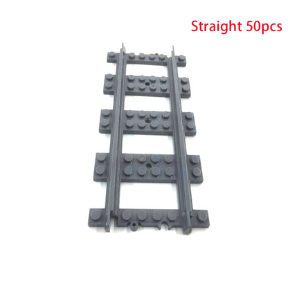 50Pcs/Lot City Trains Train Track Rail Straight Rails Technical Building Blocks Set Bricks Model Kids Classic Toys For Children