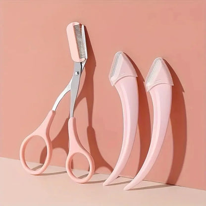 3-Piece Eyebrow Trimmer Set, Precision Trimming Scissors, Curved Eyebrow Trimmer And Comb - For On-The-Go Eyebrow Grooming