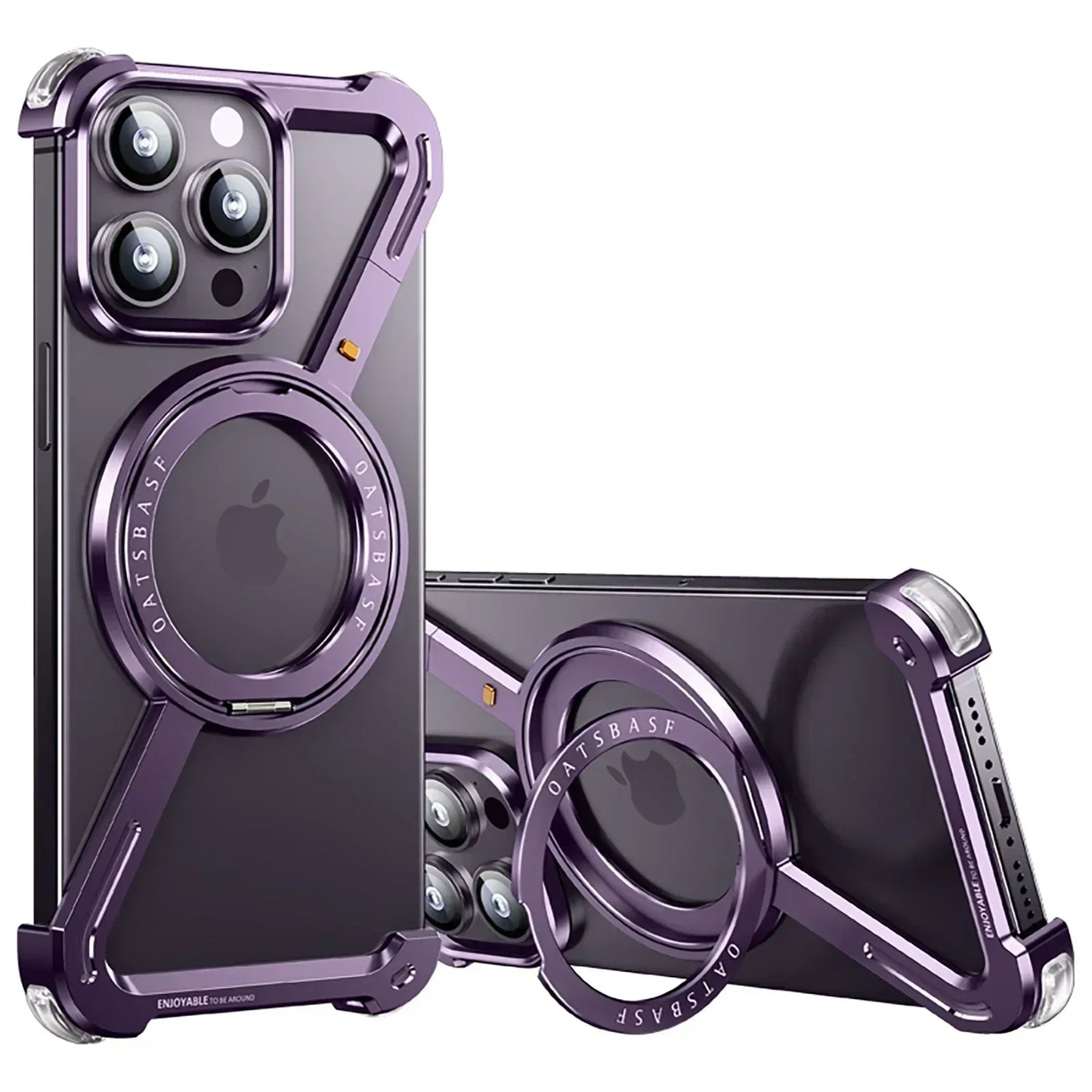 Oatsbasf Z Shape Phone Case for iPhone 16 15 14 Pro Max with Stand 360°Rotatable Magsafe Minimalist Frameless Protective Cover