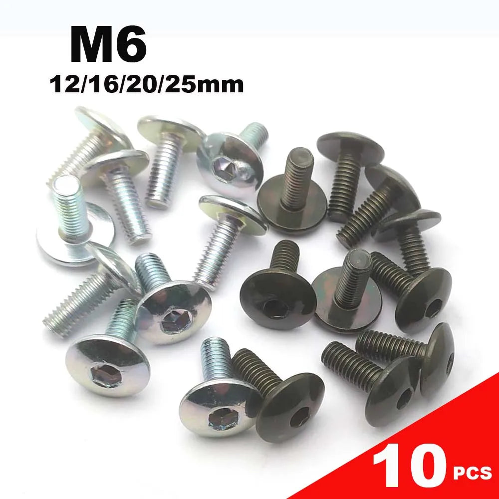10pcs Big Flat Round Head Inner Hexagon Screw Bolt M6 6mm for Motorcycle Scooter ATV Moped Plastic Cover
