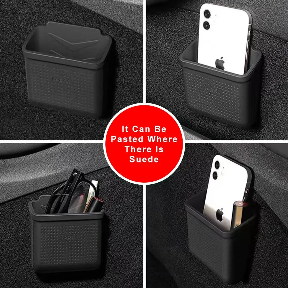 Silicone Car Storage Box For Tesla Model 3 Y S X 2017-2022 2023 Hidden Organizer Tray Bag Box Phone Coin Holder Auto Accessories