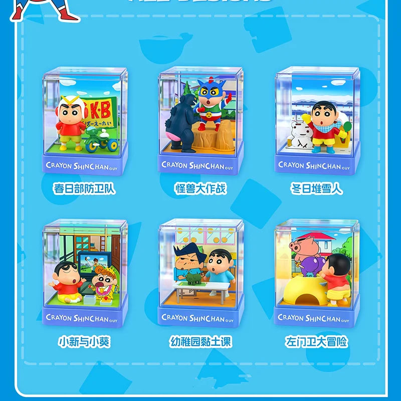 Crayon Shin-Chan Action Kamen‌ Kazama Tōru Bochan Anime Figure Model Doll Colorful Daily Iife Micro Scene Blind Box Toys Gifts
