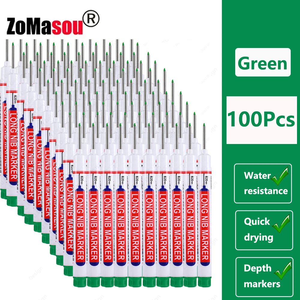 1-100Pcs 2cm Waterproof Long Head Markers Deep Hole Marker Pen for Metal Carpenter Red/Black/Blue/Green Ink Woodworking Tools