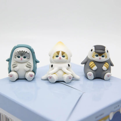 Mofusand Cats Wearing Marine Organism Clothes Blind Box Cute Action Figures Octopus Penguin Otter Table Ornaments Gifts