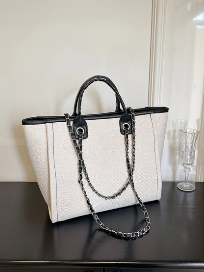New Fashion Simple Canvas Material Chain Bag Large Capacity Chain Zipper Women's Shoulder Bag Tote Bag For Commuter Shopping