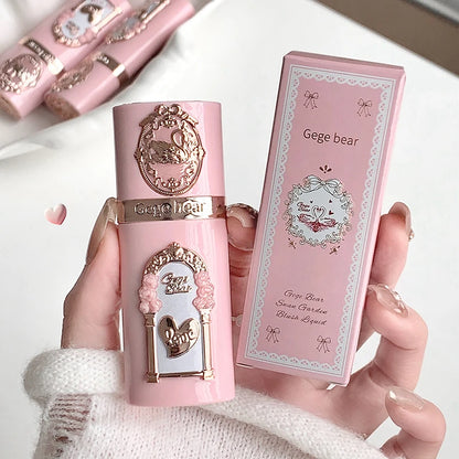 Gege Bear Strawberry Cupid Pink Pop Set Velvet Matte Lip Cream Pressed Powder Liquid Blush Set Long Lasting Lightweight Makeu