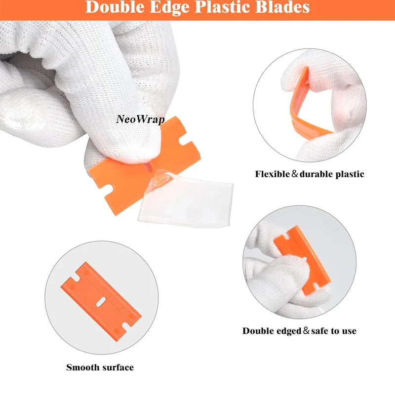 Plastic Razor Blade Scraper with 100 Pcs Plastic Blades Window Cleaning Scraper for Removal Glue Labels Sticker on Car Glass