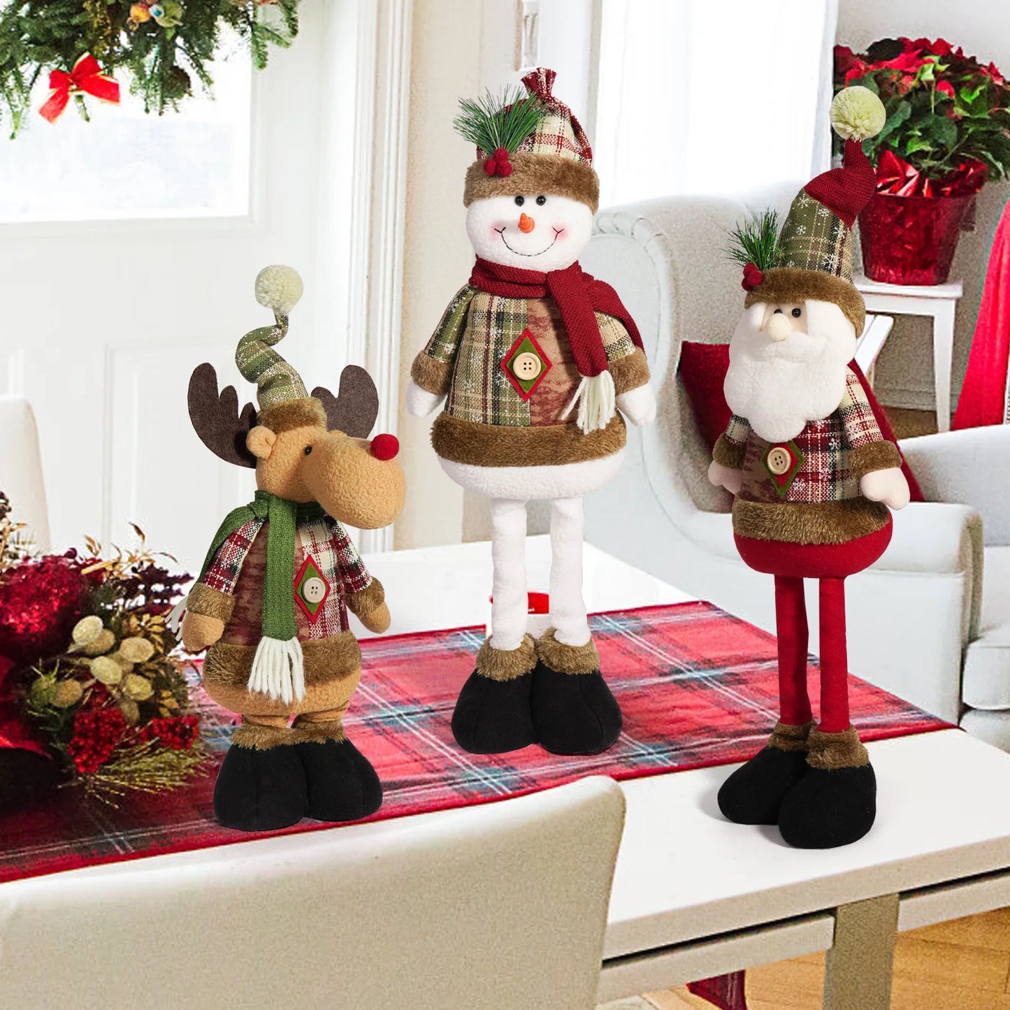 Christmas Tree Retro Snowflake Checkered Fabric Stretch Doll Hotel Shopping Mall Decoration and Decoration gifts for kids 2025
