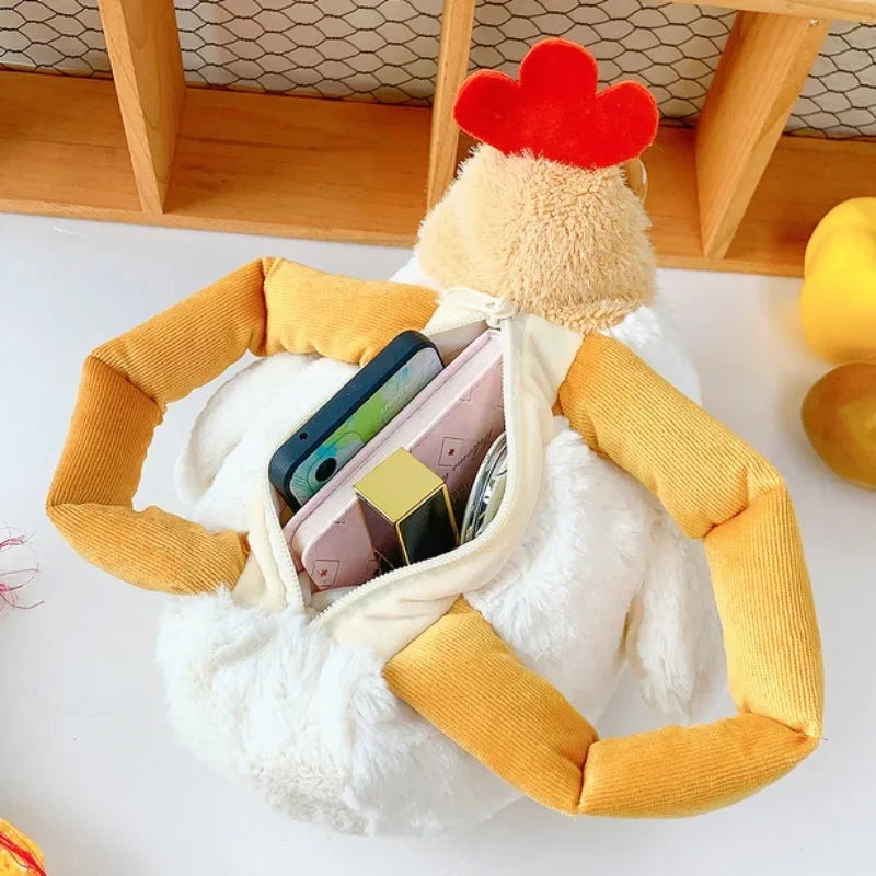 Ugly Hen Shoulder Bag Fur Chicken Plush Handbag Funny Kawaii Chicken Pendant Keychain Doll Satchel Purse for Women Birthday Gift