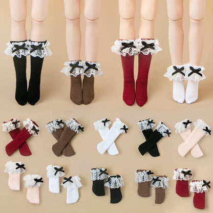 Blyth Socks Fashion Long Socks Lace Bow Socks Black White for Licca Azone Momoko OB24 OB22 OB27 YMY Doll Accessories