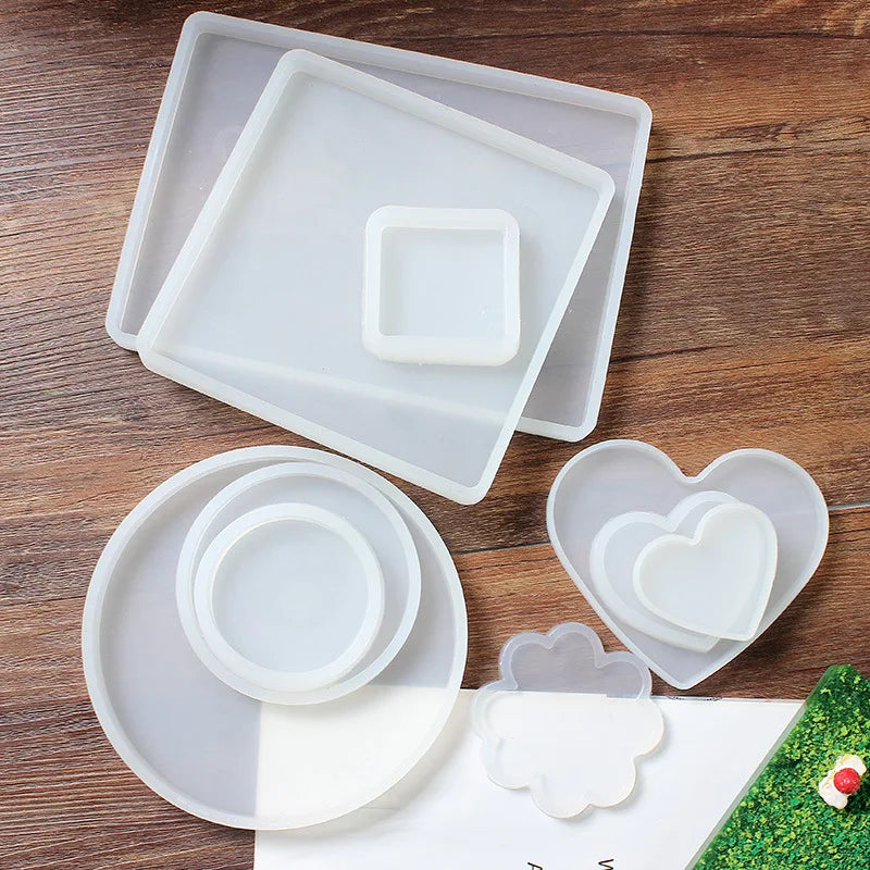 Round Square Rectangle Heart Coaster Silicone Mold Epoxy Resin Mold for DIY Jewelry Storage Base Making Cup Tray Home Decoration