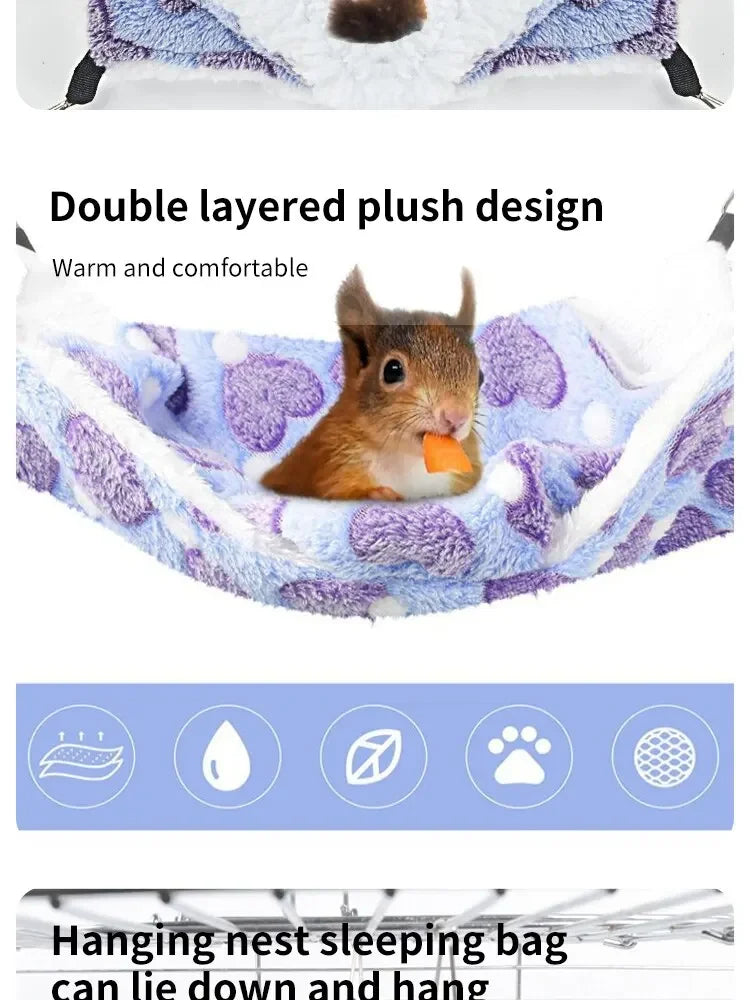 Hamster Hammock Small Pet Hanging Bed Double Warm Thickened Honeybug Flying Squirrel Guinea Pig Hammock Pet Cage Accessories