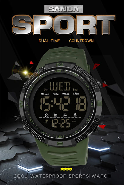 SANDA Brand Military Sport Watch Mens Clock Fashion Digital Wristwatch Shockproof Countdown Watches Waterproof Hour Bracelet
