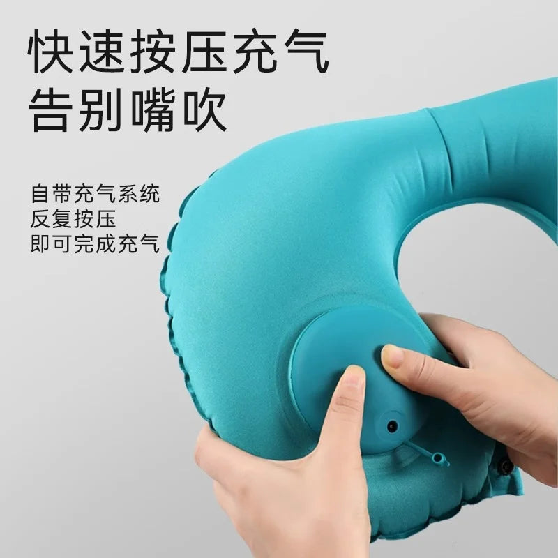 Portable Press‑to‑Inflate U‑Shape Inflatable Neck Pillow Soft Air Support Travel Pillow Comfort Sleeping Cushion for Flight Car