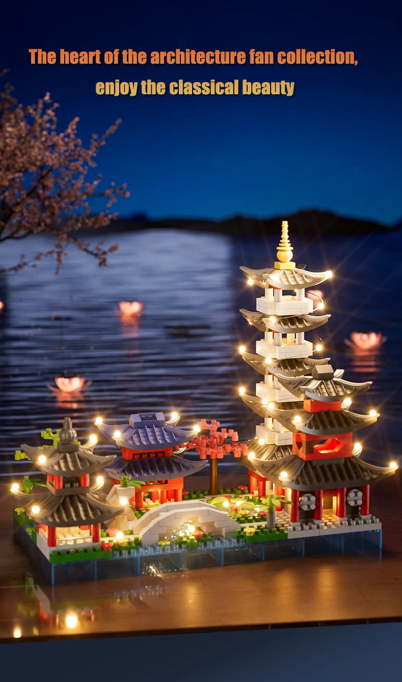 688PCS Hangzhou West Lake, Chinese Architecture, Classic Building Puzzle Toys, Miniature Building Block Sets, Models