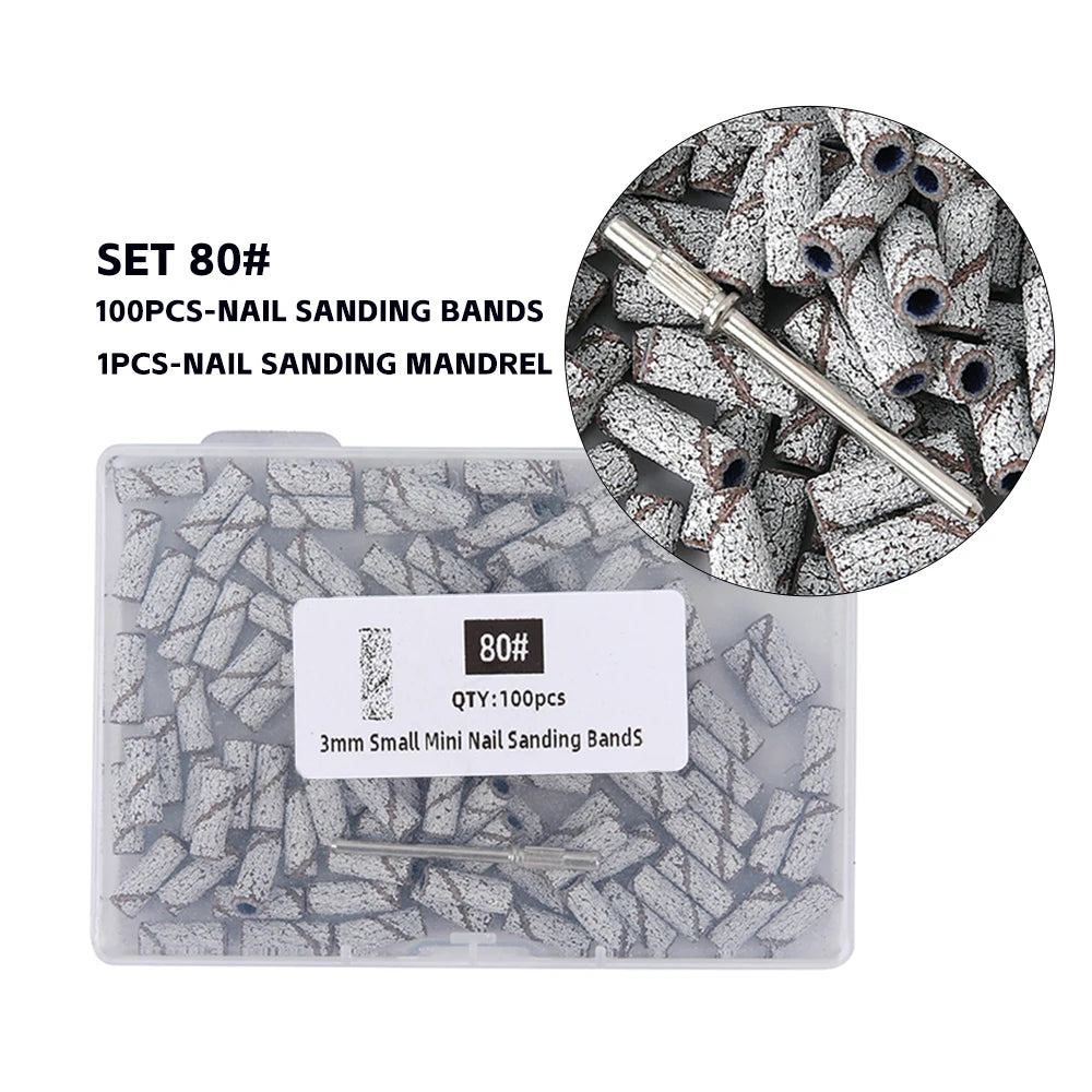 3mm Nail Sanding Bands-80/120/180/240 Grit Mini Nail Drill Bit Electric Nail File Accessory Polishing Manicure Tool 50/100pcs