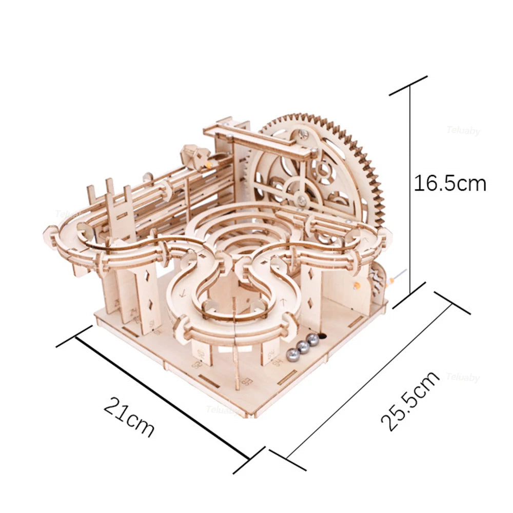 3D Wooden Puzzle DIY Mechanical Manual Model  Building Kits Assemble Toys Marble Run Set with 4 Ball for Adult Kids Gifts