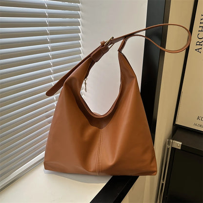 Trendy Casual Soft PU Women's Handbags Solid Color Large Capacity Female Shoulder Bag Retro Tote Bag For Commute Shopping