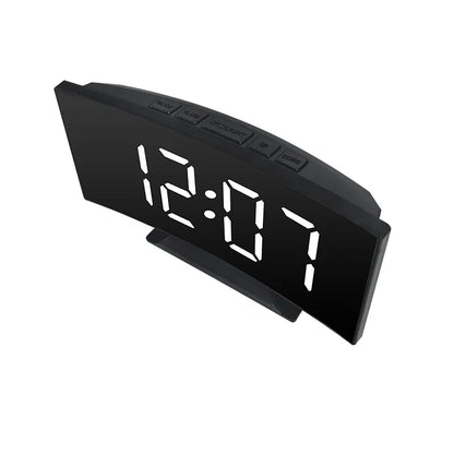 Curved Screen Clock Digital Led Alarm Clock with Temperature Display Large Mirror Clock Snooze Bedside Table Clock Room Decor
