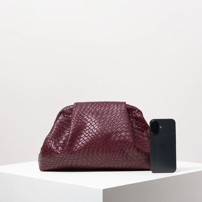 Vintage Artificial Leather Woven Pattern Clutch Bag，Burgundy Bag，Formal Dresses for Women，Large Capacity Women Purse