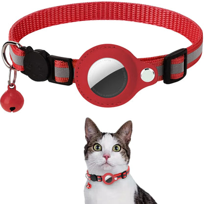 Cat AirTag Holder Collar Breakaway Reflective Strips Adjustable Kitten Collar Waterproof Cat Bell Collar Pet Air Tag Case collar