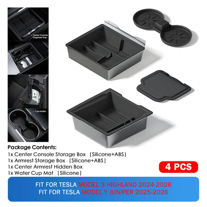 Heenvn For Tesla Model Y Juniper & Model 3 Highland 2025-2026 ABS Center Console Organizer Tray Armrest Storage Box Accessories