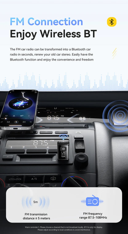 ESSAGER Bluetooth 5.4 Car Adapter Wireless FM Transmitter Audio Receiver&Handsfree Call Auto Stereo Mic Car Adapter Accessories