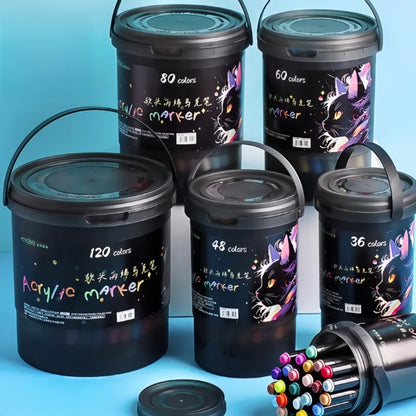 24/36/48/60/80/120 Bucket-cap Soft-Head Acrylic Marker Pen - Specially Designed for Students in Art Class, with Strong Coverage.